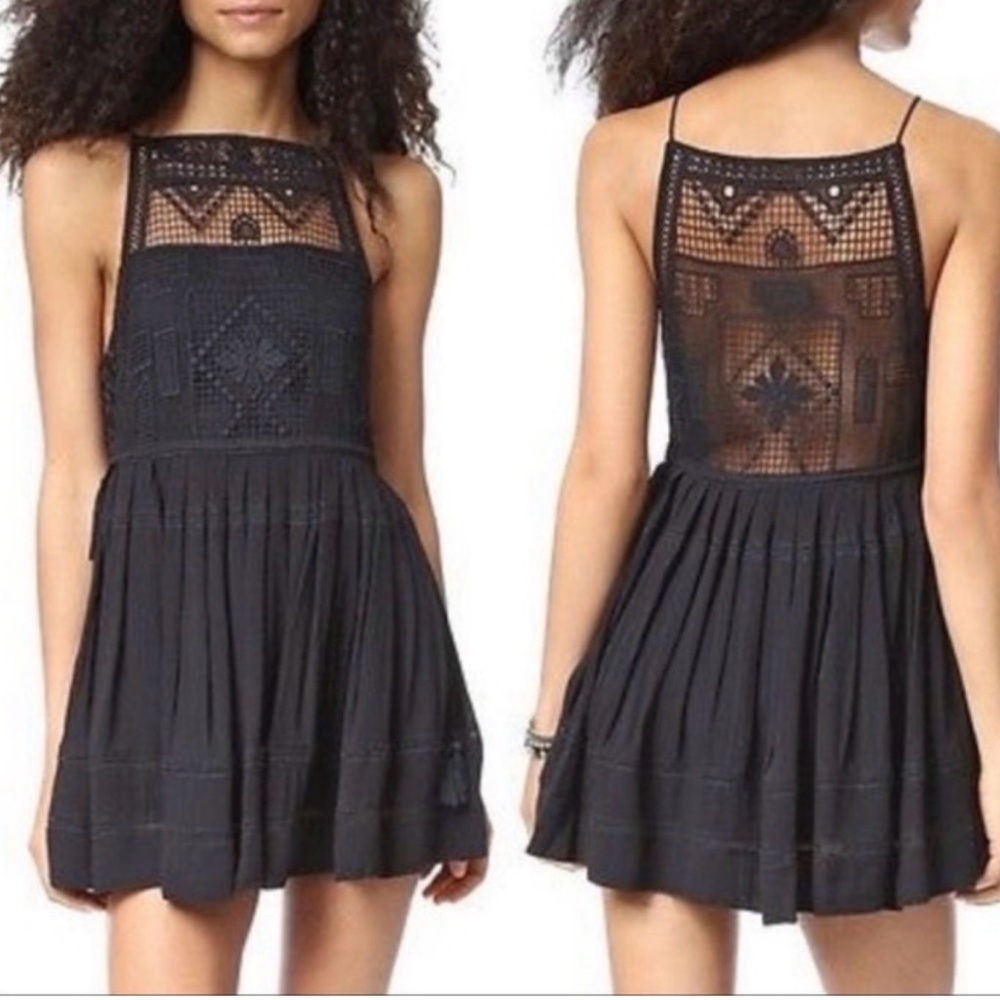 Free People Crochet BLACK minidress